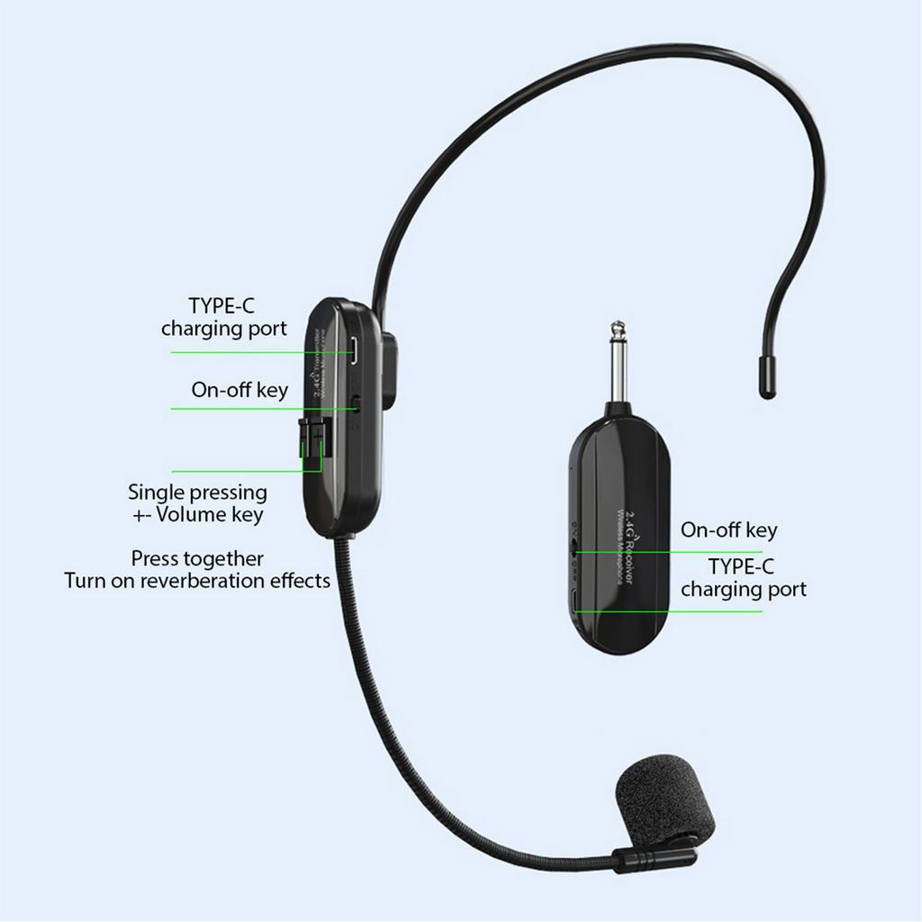 2.4G Wireless Microphone Headset 164ft Range Headset Mic and Handheld Mic 2 In 1 Professional Voice Amplifier Headset