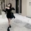 The Minister Under the Skirt, Irregular Waist Dress In Autumn and Winter, Women's Sexy V-neck Off-the-shoulder Thin Hip-wrapped Short Skirt