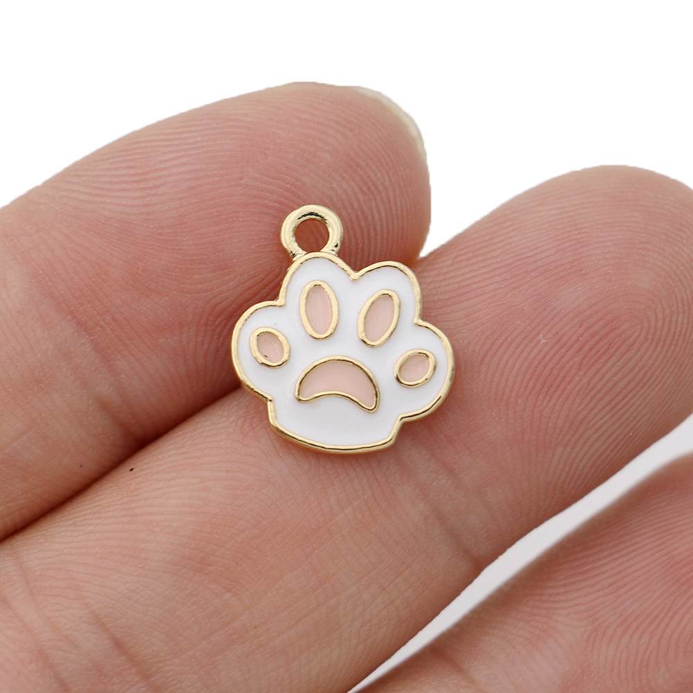 10Pcs Gold Plated Pink Enamel Dog Paw Footprint Charm Pendant For Jewelry Making Bracelet Earrings Diy Accessories Craft 16X14Mm