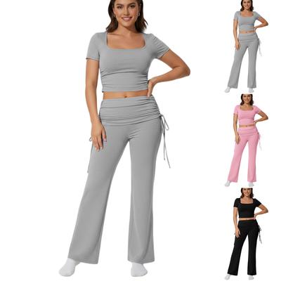Women's Color Fashion Casual Sexy Lace,up Flare Pants Two,Piece Set
