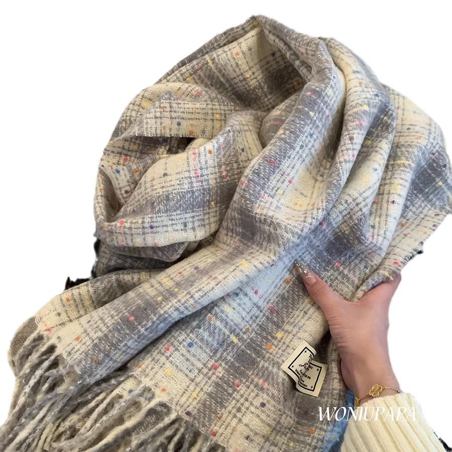 Korean Version Ins White Plaid Scarf for Women New Autumn and Winter Student Couple Fashion Versatile Warm Scarf