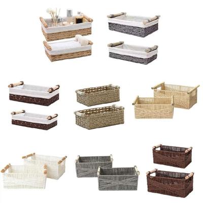 Elegant Woven Basket with Wood Handle Use Friendly Natural Rattan Storage Container Holder for Kitchen Mess Control