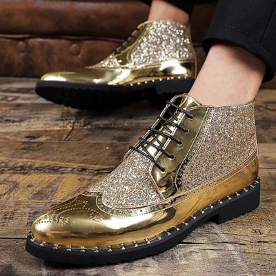 Spring Autumn Fashion MEN'S Casual Oxford Leather Shoes Classic Design Male Black Golden High-top Business Formal Ankle Boots