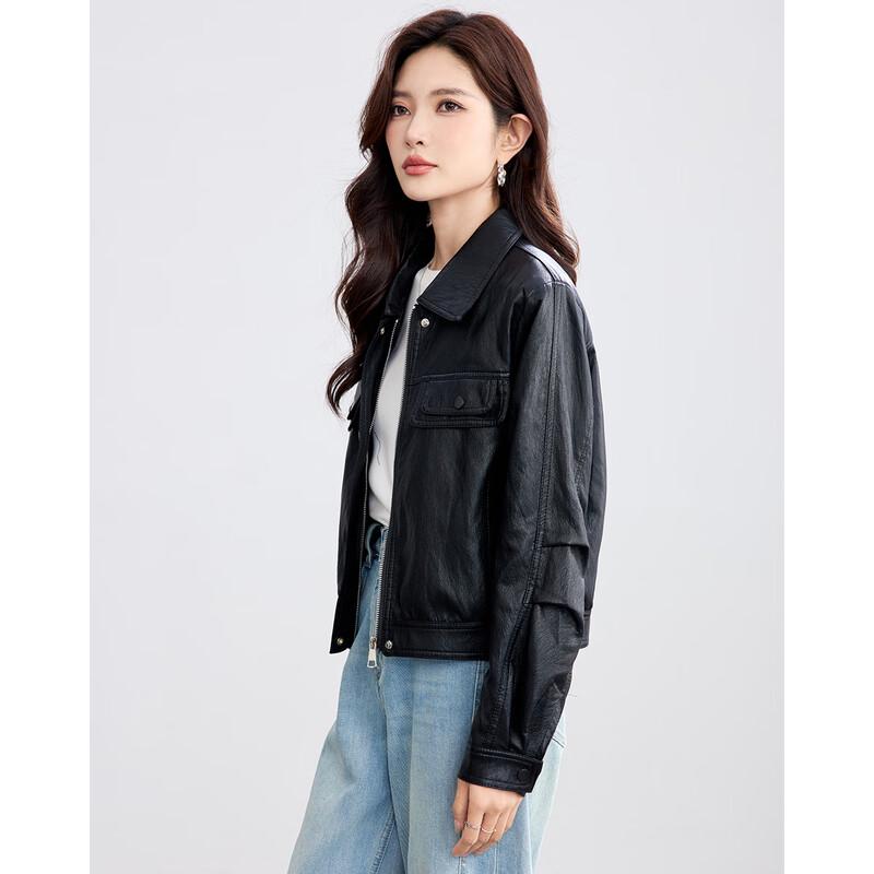 TERRE BLEUE Women's Short PU Leather Jacket