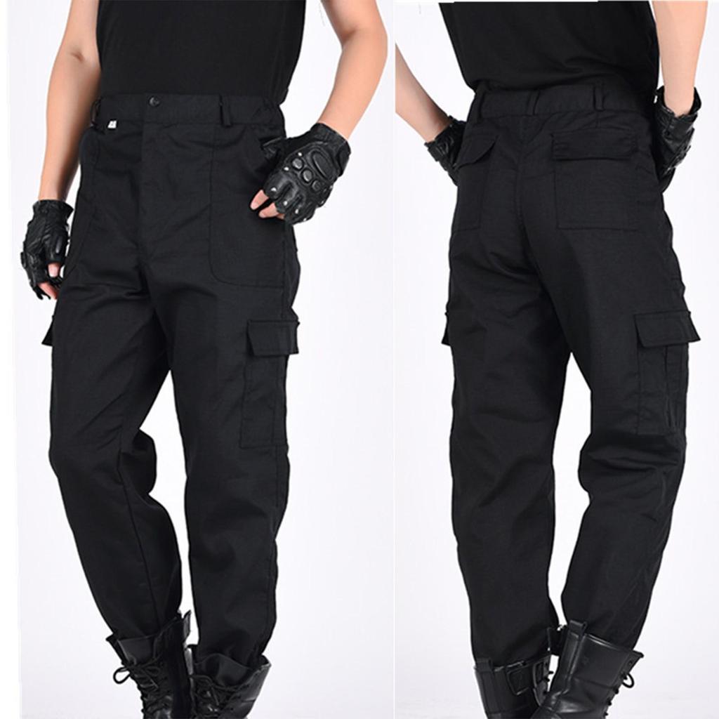 Men Black Tactical Cargo Pants, Multi‑pocket Wear‑resistant Waterproof Training Work Trousers