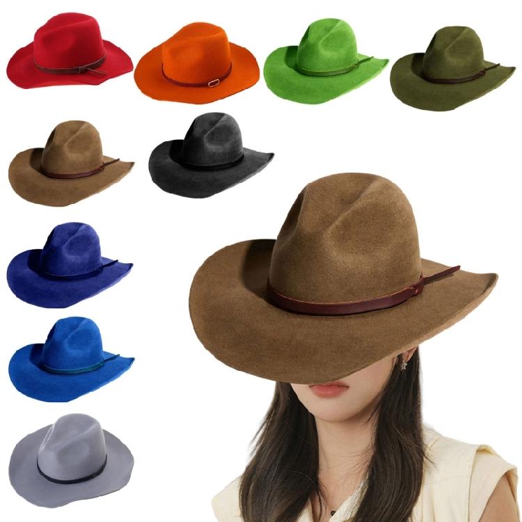 Classical Homburg Hat Cowboy Hats Gift for Boyfriend Top Hat Wide Brimmed