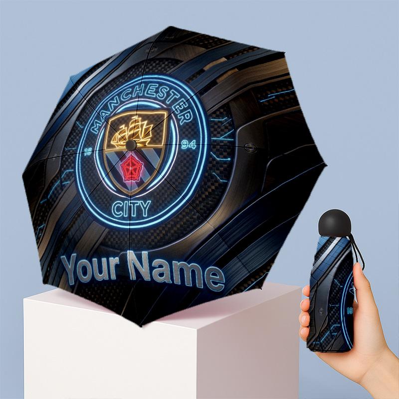 Manchester City Manual Five Fold 8 Rib Umbrella Support Custom Text, Lightweight Travel Umbrella