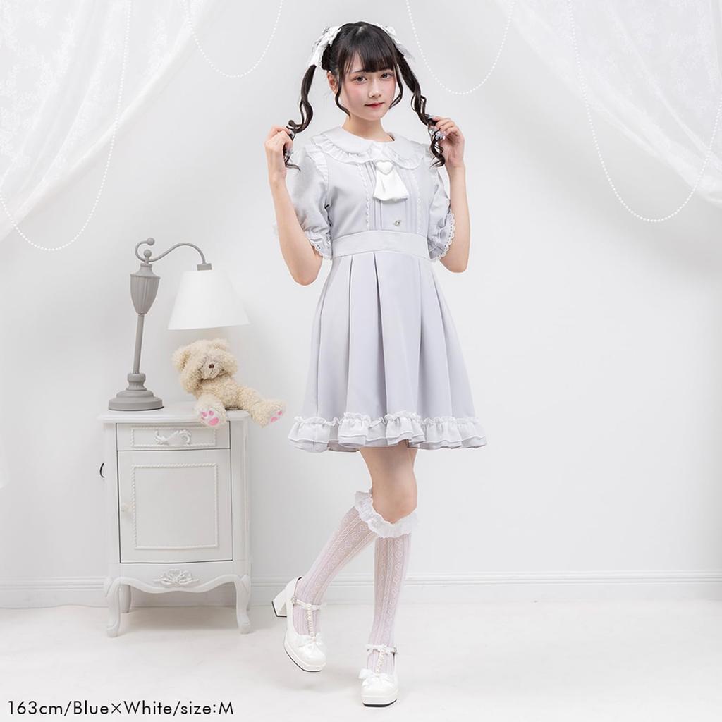 Heart Dot Scarf Dress, Blue X White, LL, Mass-Produced, Yumetenbo