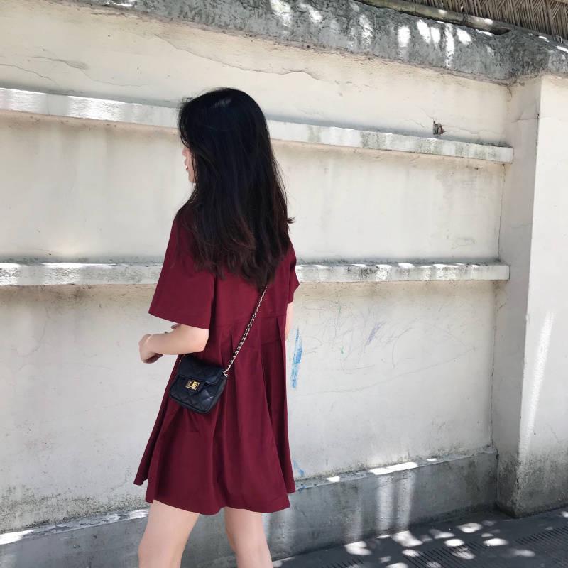 2024 Korean Style Summer Maternity Dress: Slimming A-Line Baby Doll with Retro Short Sleeves