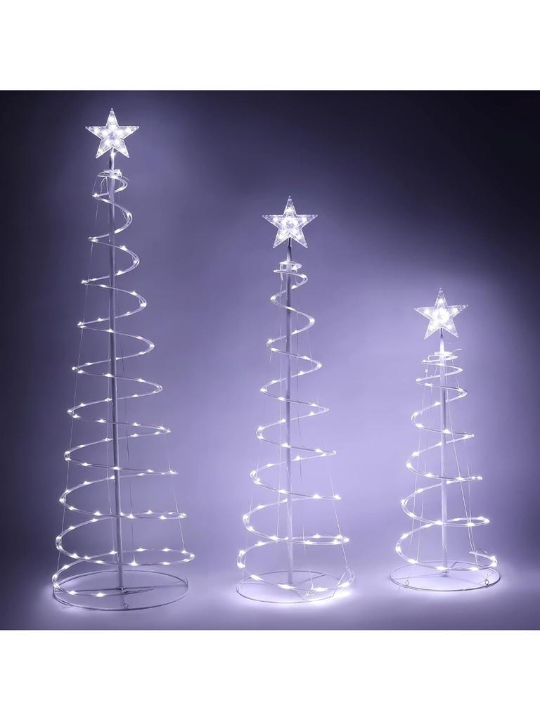 JOYFY 3 Pack Spiral Christmas Tree Light 218 LED Lighted Tree with Star Topper & Stakes for Christmas Decorations Xmas Eve Night
