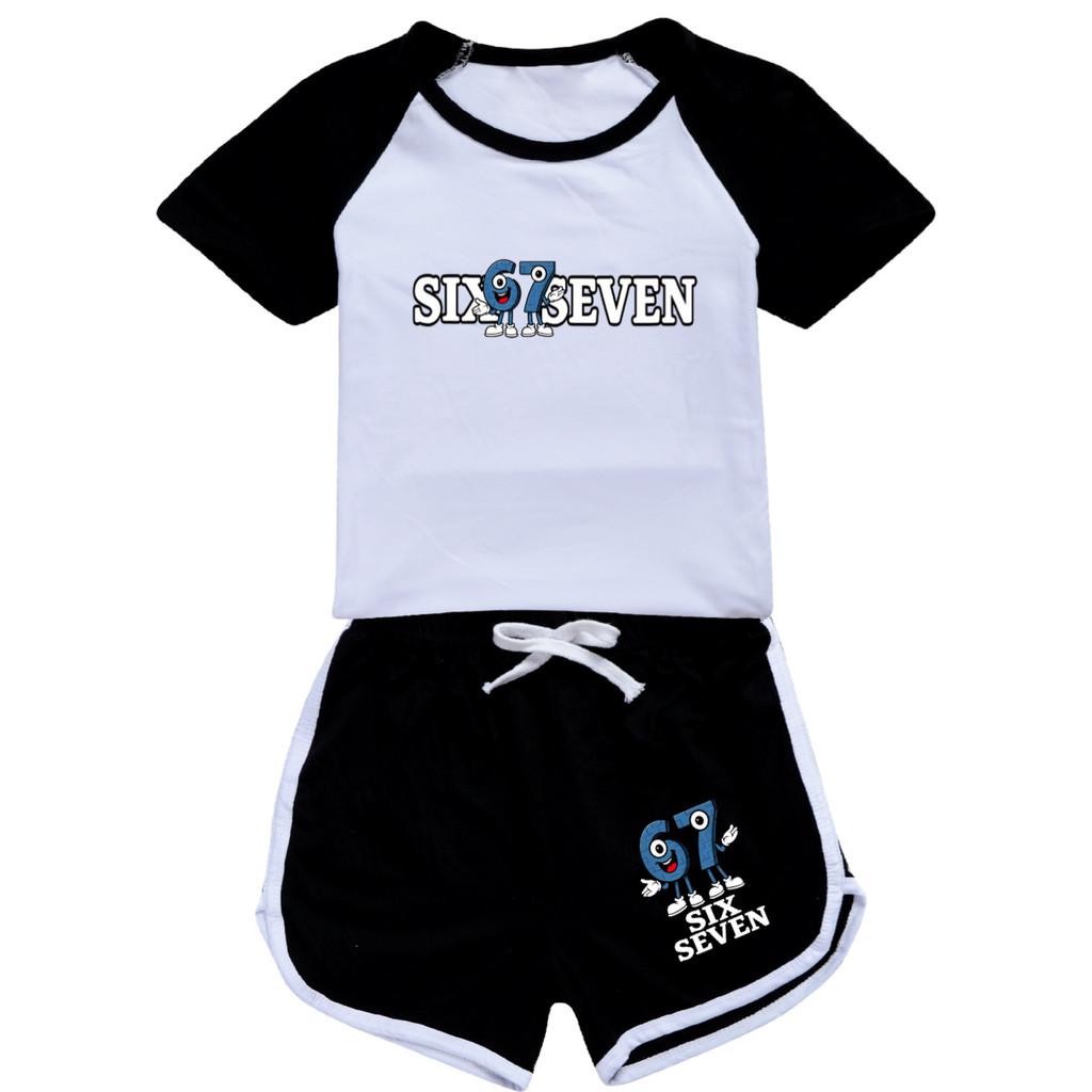 5388 Short Style Boys Girls Steal a Brainrot 67 Printed T-shirt Shorts Tracksuit Clothes Set