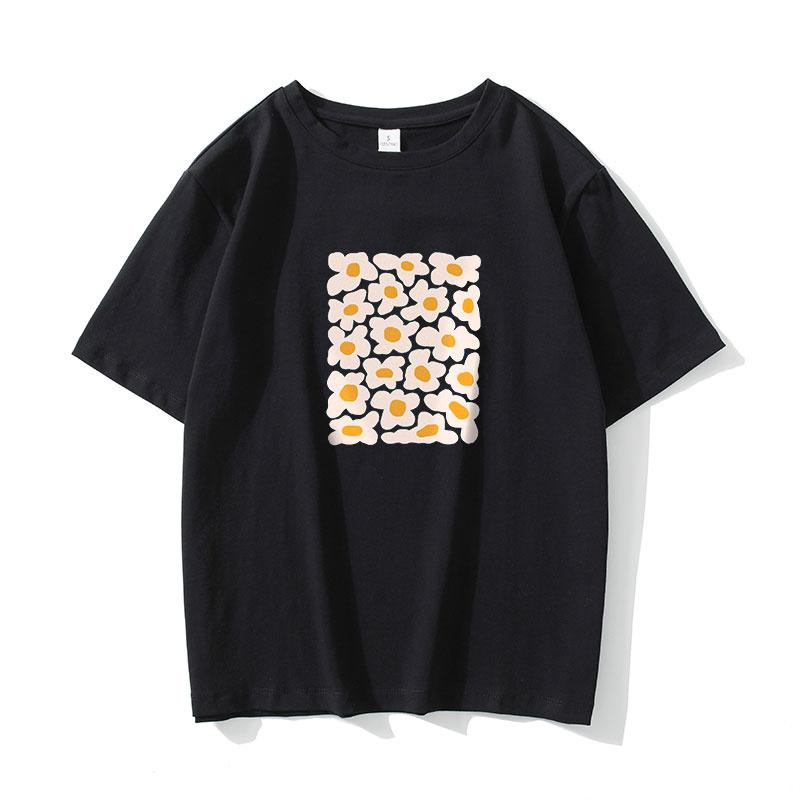 Hirsionsan Little Daisy Print T Shirt Women 2021 New Basic 100% Cotton Summer Tops for Girl Korean Sweet Short Sleeve Female Tee Cute Flower Clothing