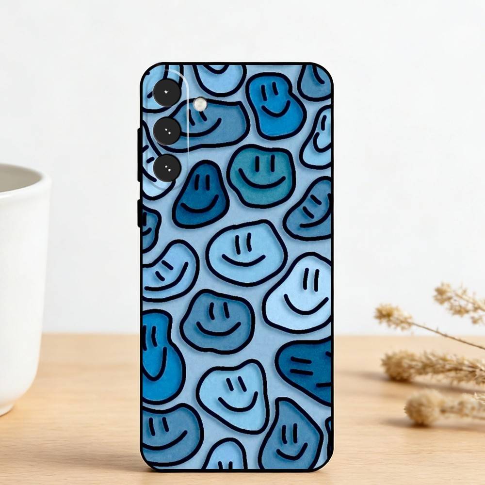 C-Cute Smile A-Art Handyhülle für Samsung Galaxy A73, A72, A71, A70, A53, A52, A51, Andere Weiche Schwarze Hülle