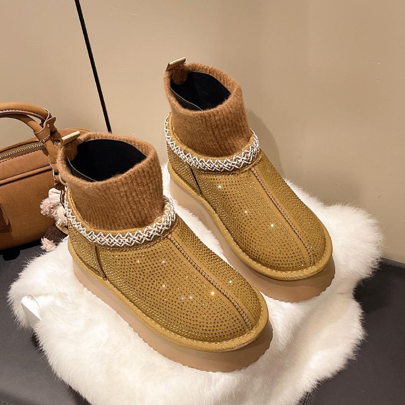 

Women s knitted plus size soft sole winter warm non-slip fur one snow boots padded lined ankle boots non-slip sports cotton boots 35 коричневый