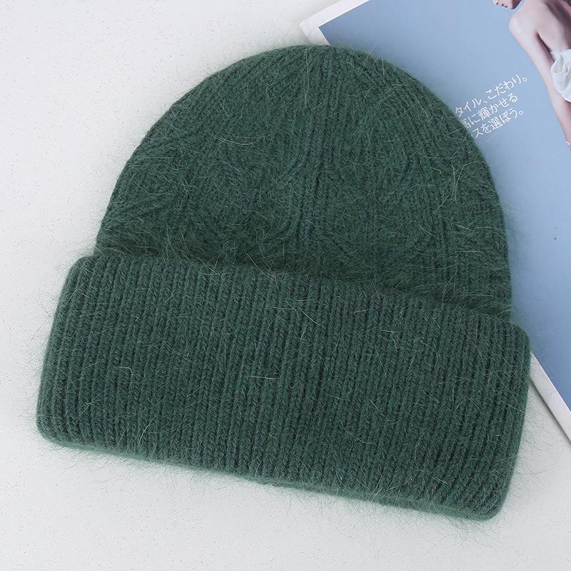 Angola rabbit hair blended cold hat women's autumn and winter warm windproof wheat ear pattern knitted flanged wool hat