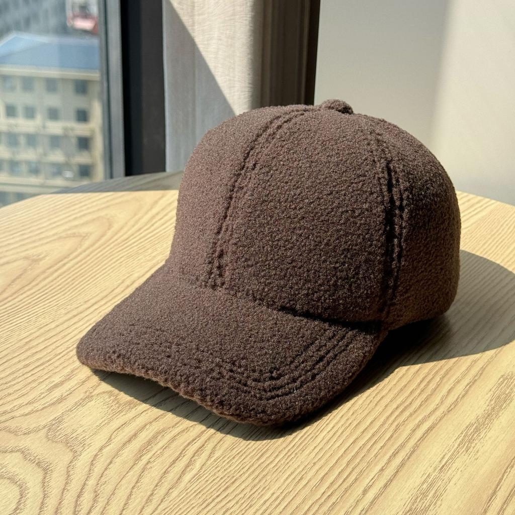Korean-style simple and versatile wide-brimmed lamb wool baseball cap for women, new winter warm large-head circumference duckbill hat for men