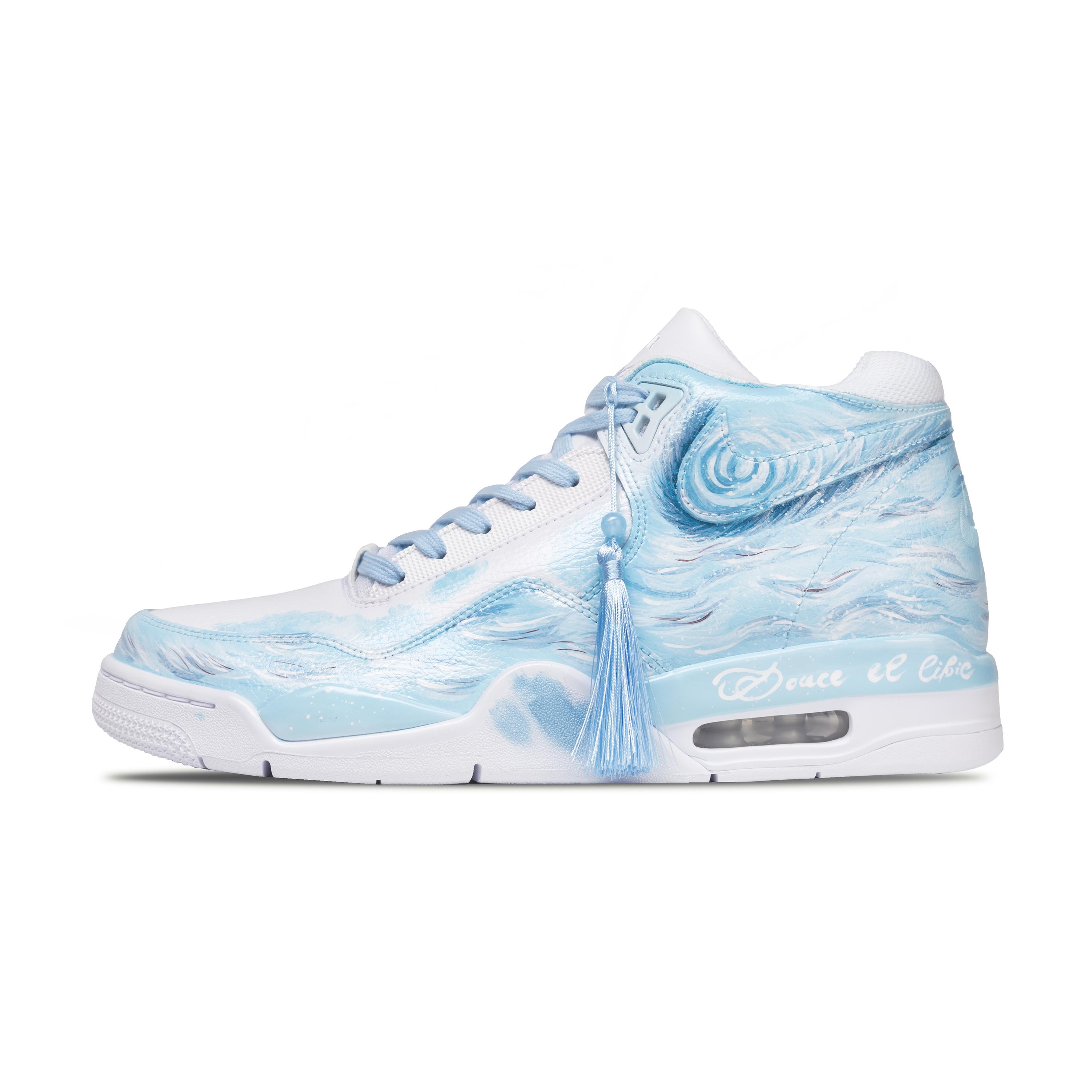 

Nike Flight Legacy Ice Night Glow Abrasion Resistant Slip Resistant Mid top Vintage Basketball Shoes Unisex Blue White BQ4212-101(Team691-) 40