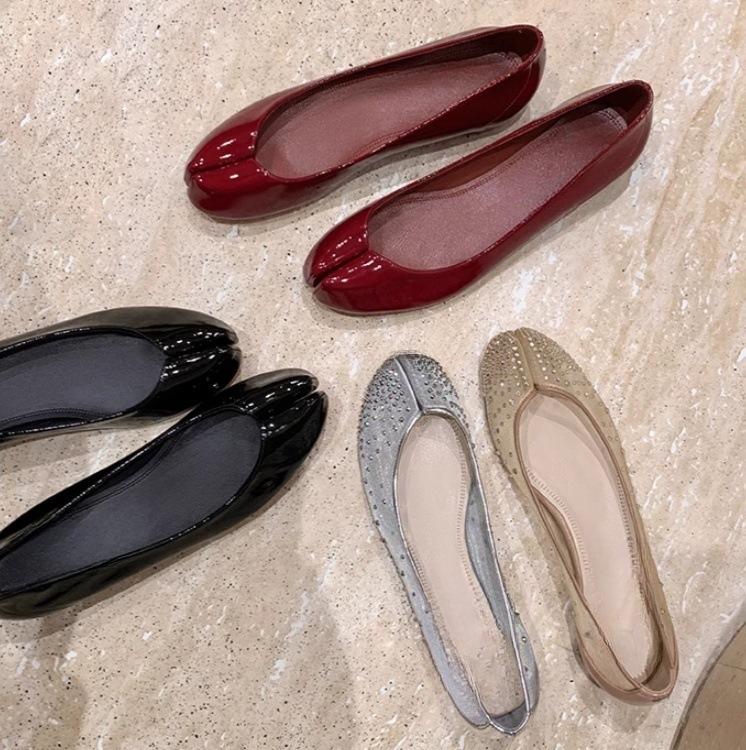 QSDD joint model~ red bottom tabi mesh rhinestone 2cm inner height increase sub-toe single shoes women's pig's trotters shoes casual versatile