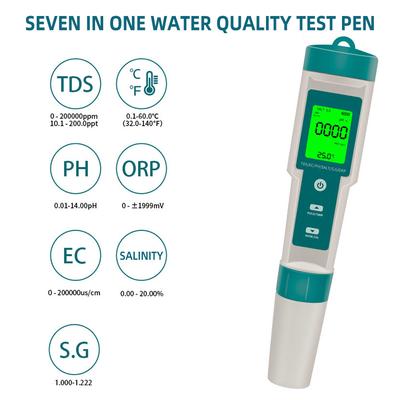 1PC COM-600 7 in 1 PH TDS EC ORP Salzgehalt S. G Temp Meter Wasserqualitätsmonitor Tester IP67 für Trinkwasser, Aquarien PH Meter