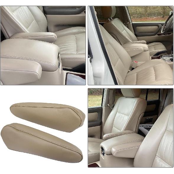 GXARTS Driver and Passenger Side Leather Front Seat Armrest Cover Tan Compatible with Toyota Land Cruiser 1998 1999 2000 2001 2002 2003 2004 2005