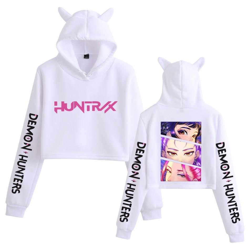 KPop Demon Hunters Printed Hoodie Women Fashion Pullover Girl Cute Cat Ear Sweatshirts Crop Tops