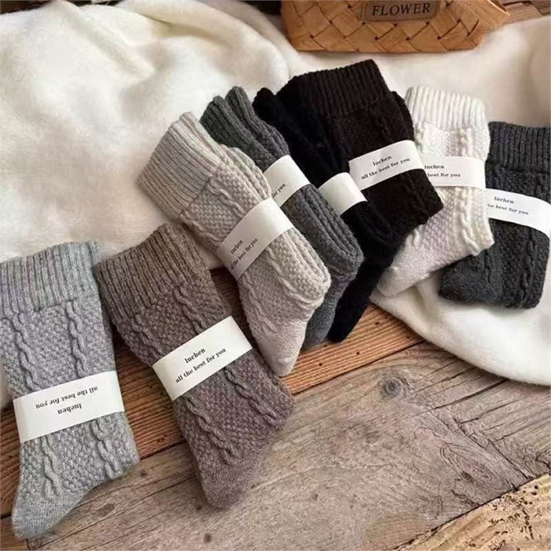 Milk coffee thickened wool socks women's season warm stockings children's winter cashmere medium tube socks