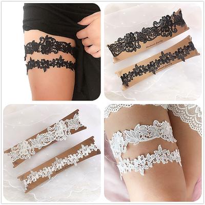 Jarretière de jambe de mariée sexy en dentelle pour femmes, chaussettes, anneau blanc et noir, 2 pièces, décoration de robe de mariée, anneau de jambe, bas, jarretelles, bandes de cuisse