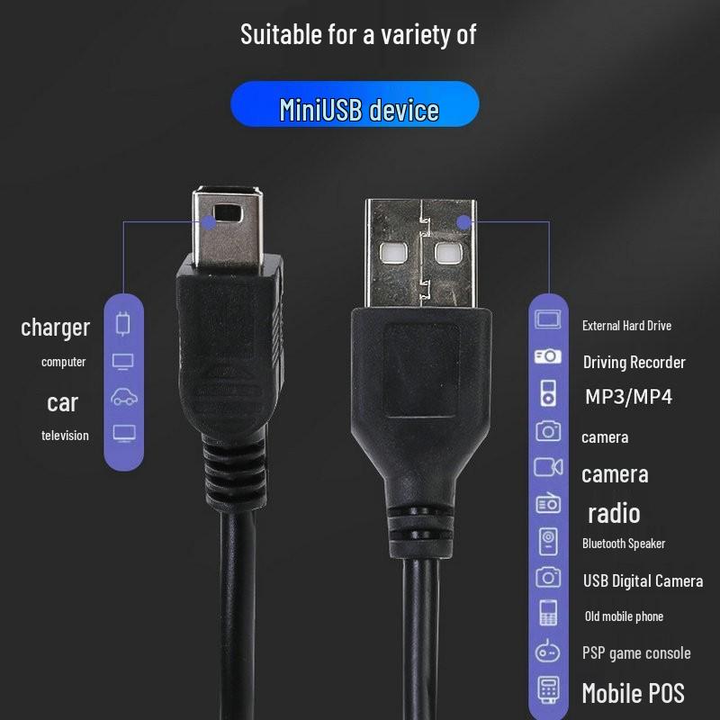 Old Man USB Type-B Mini 5P Charging Cable for Dash Cams and MP3/MP4 Players