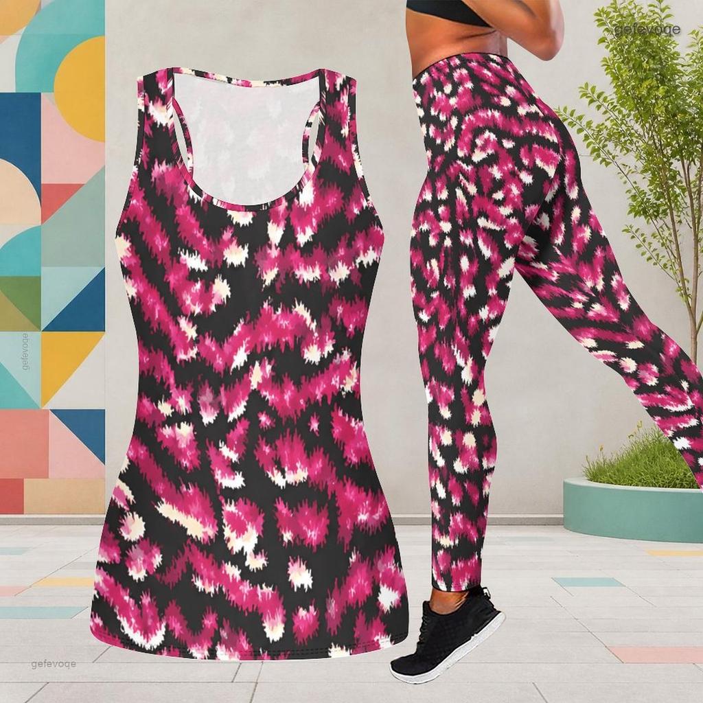 Women Plus Size Printed Scoop Neck Sleeveless Tank Top And Fitted Long Pants Two Piece Set