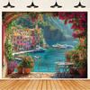 2D Italian Portofino Coastal Town Backdrop, Seaside Balcony Scenery Photography Background Cloth for Studio & Wall Decoration