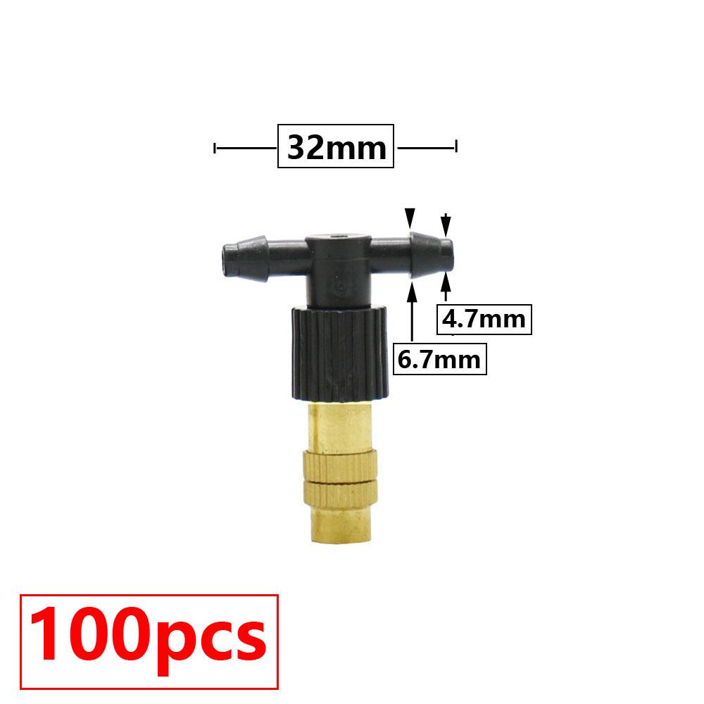 50pcs Adjustable Brass Misting Nozzle Copper Cooling Sprinkler 4/7mm Plastic Tee Barb Thread Connector For Garden Irrigation