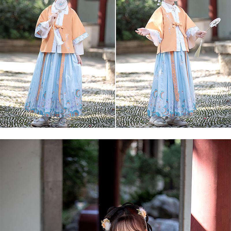 Hanfu Girls' Spring & Autumn Three-Piece Tang Suit: Chinese Style Fairy Ming Dynasty Children's Clothing