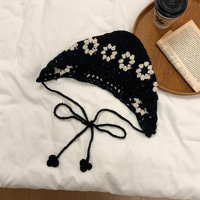 Ins Handwoven Girl Hollow Thin Knitted Bucket Hat Summer Headscarf Hat Cute Bag Head Hat Female Tide