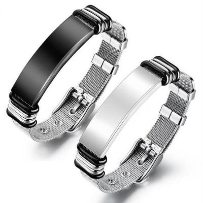 Herren Armband aus verdicktem Edelstahl mit modischem Netzarmband und personalisierbarer Gravur, grenzüberschreitend