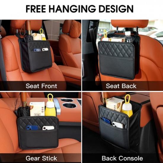 Portable PU Leather Hanging Multifunction Car Seat Storage Bag Auto Accessories