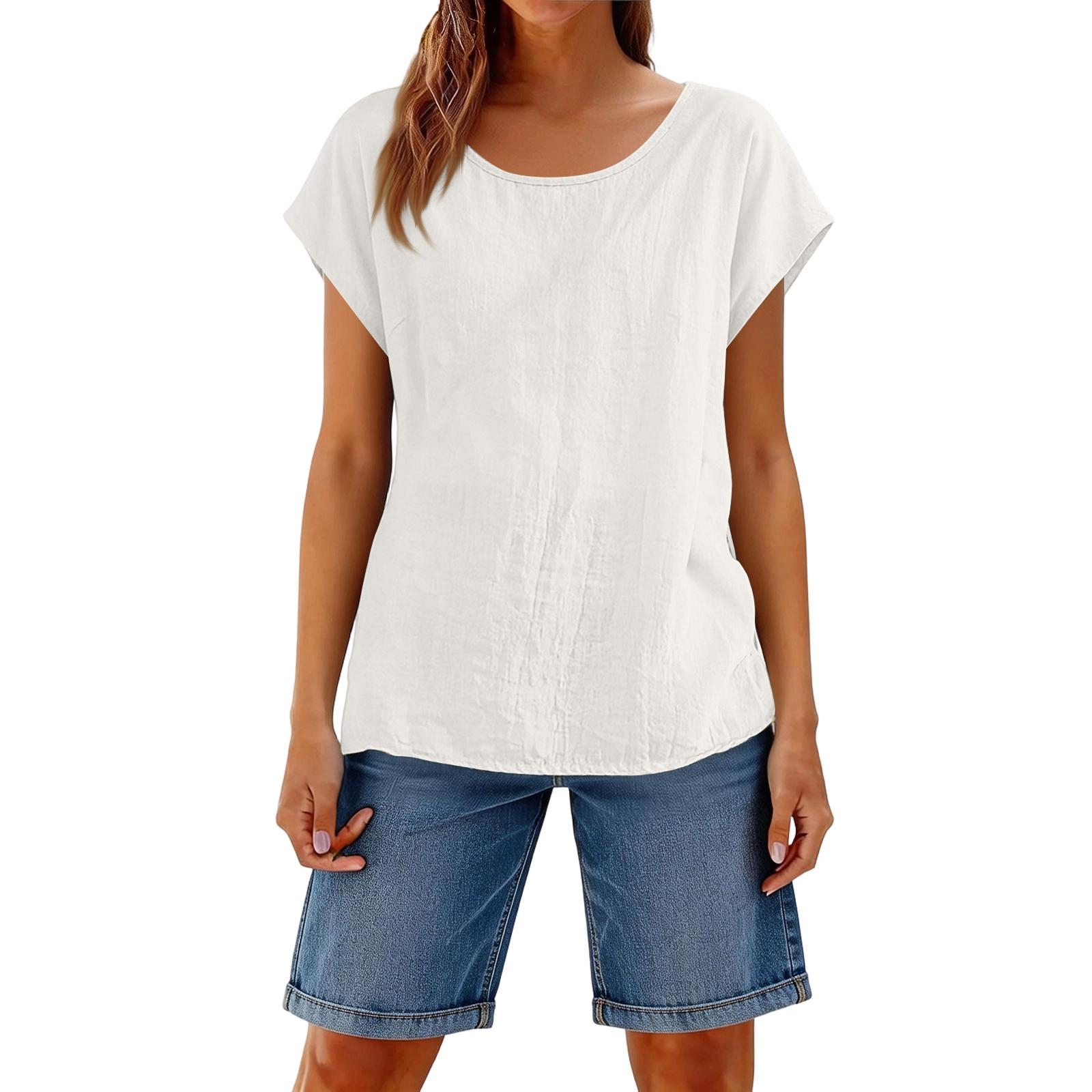 

Women s Casual Comfortable V-Neck Asymmetric Cotton-Linen Blend Short-Sleeve Shirt T-Shirt Top XL білий