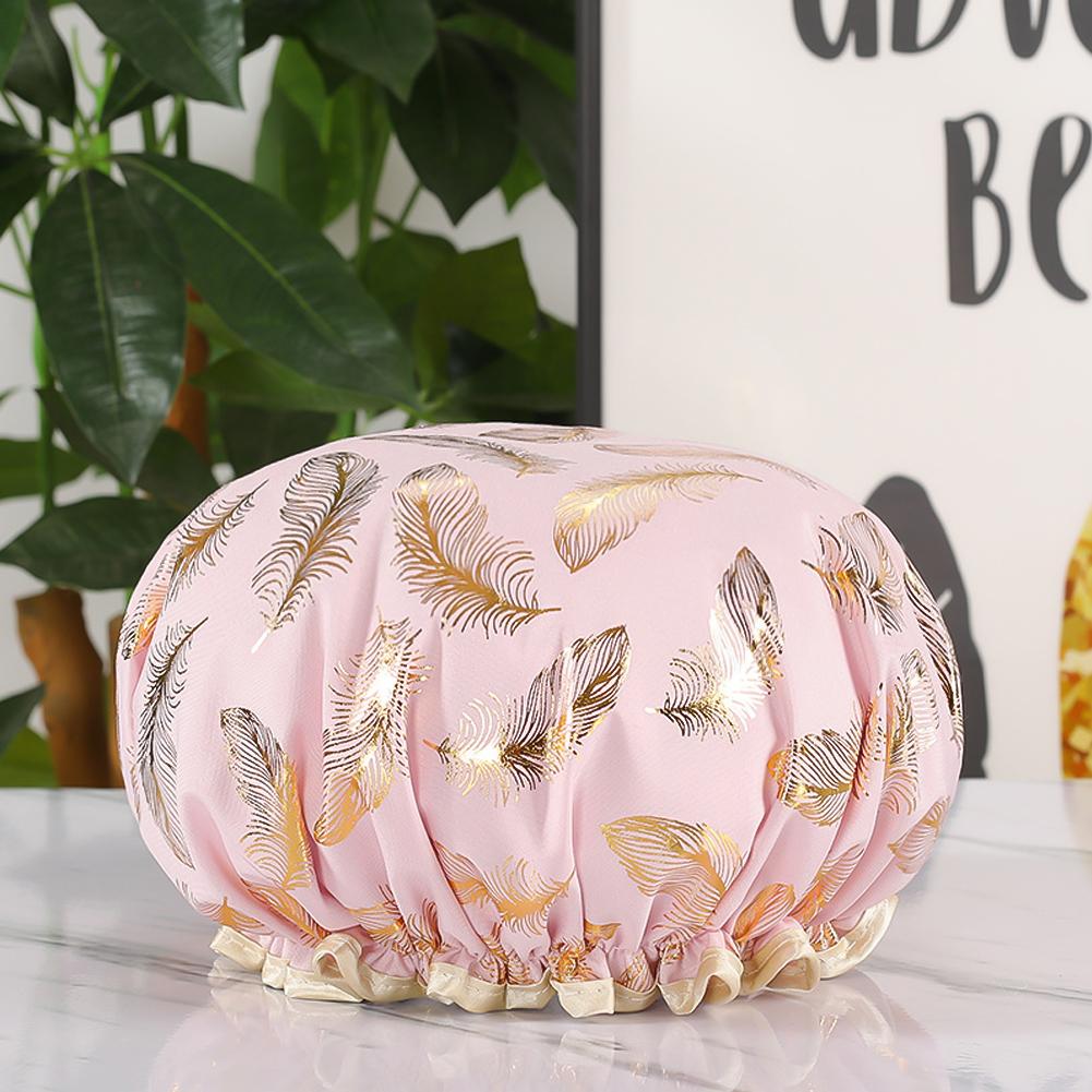 Waterproof Star Double Shower Cap Hair Cap Hot Gold Printed Terylene Cotton Shower Cap Bathing Women