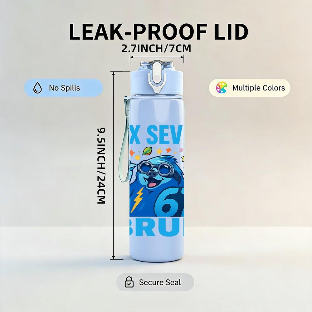 1PC Six Seven Bruh Blue Letter Art 750ml Color Plastic Sports Water Bottle Leakproof Flip Straw Lid Suitable for Sports Office Home Use