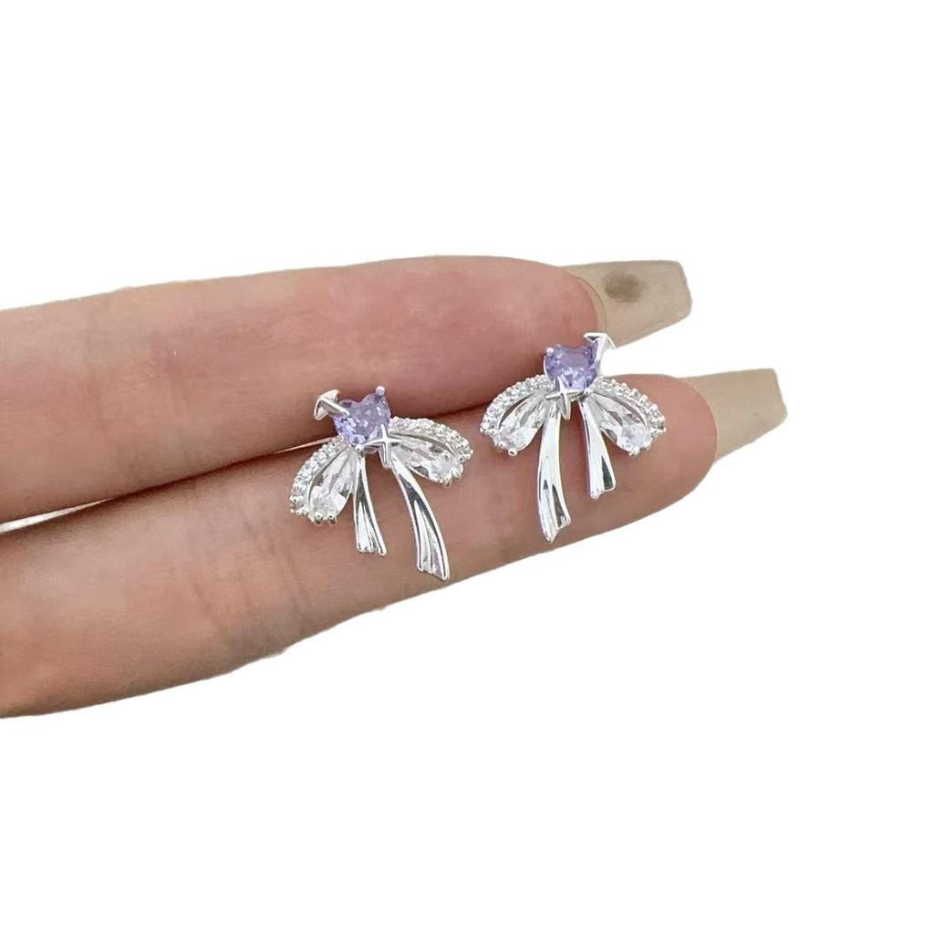Elegant Zircon Bow Stud Earrings: Chic & Versatile for Women