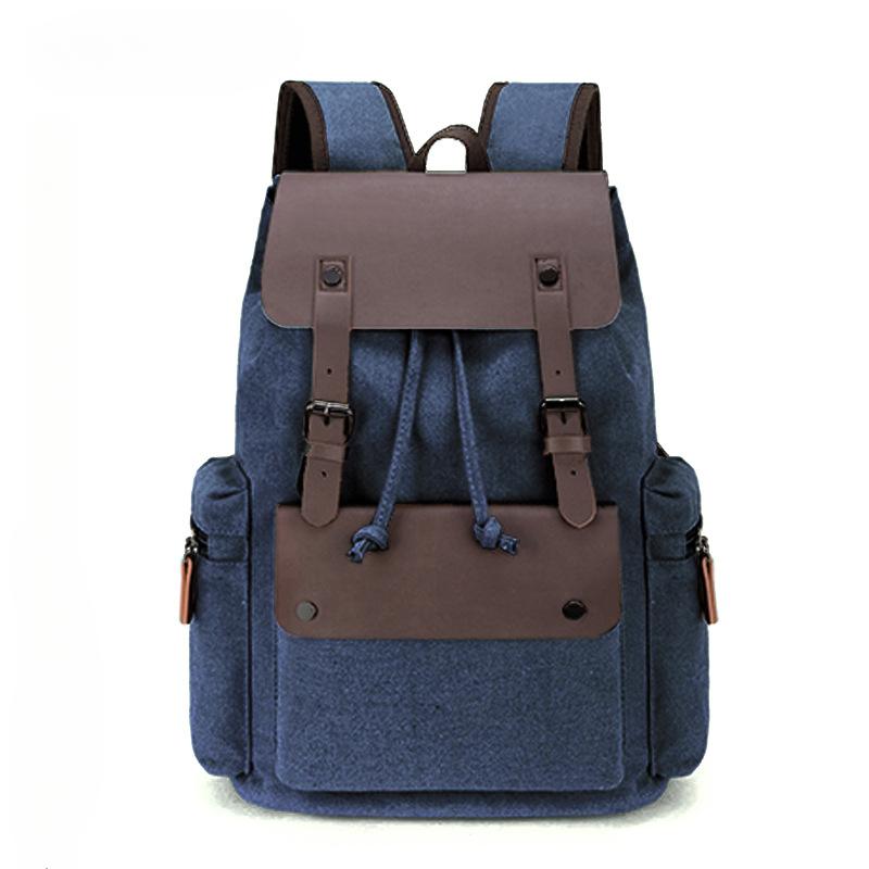 Vintage Texture PU Leather Canvas Splicing Backpacks Fashion Microfiber Leather Couple Rucksack Student Computer Schoolbag Trendy Men's Shoulder Bag