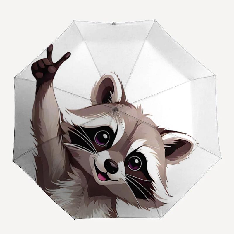 1pc Raccoon Peace Automatic Open/close Umbrella, 8-Rib Sturdy Structure, Auto Folding/Opening, Portable Travel Umbrella for Women, C42