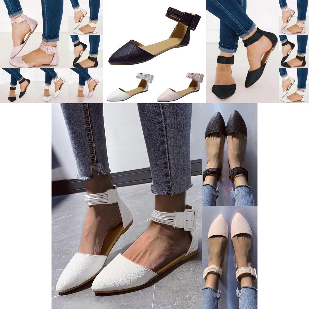 Elegant Womens Ballet Ballerina Flats With Ankle Strap And Snake Print Design