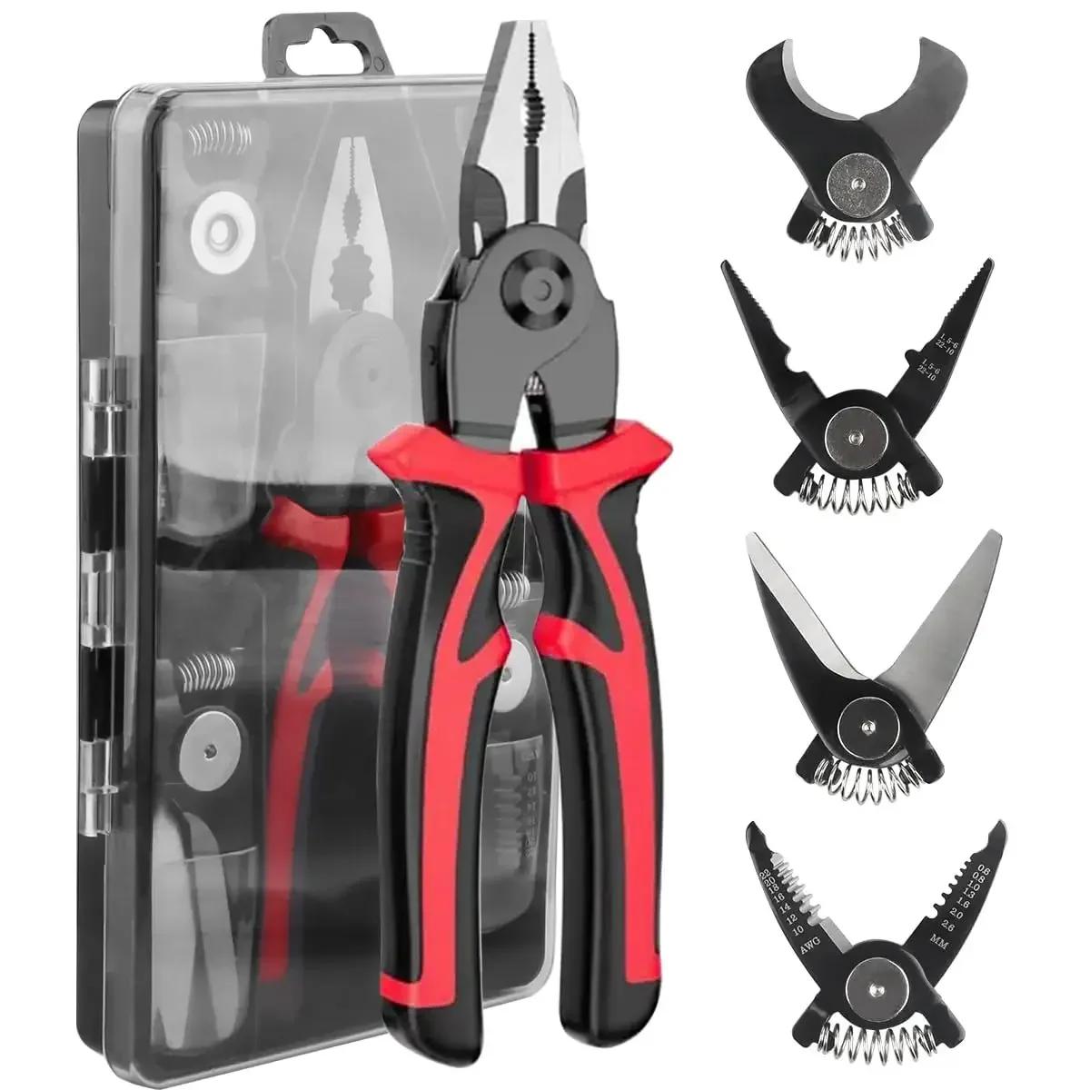 

5 In 1 Wire Stripper Tools Set Combination Interchangeable Pliers Kit Wire Stripper Wire Crimper Linesman Pliers Cable Cutter