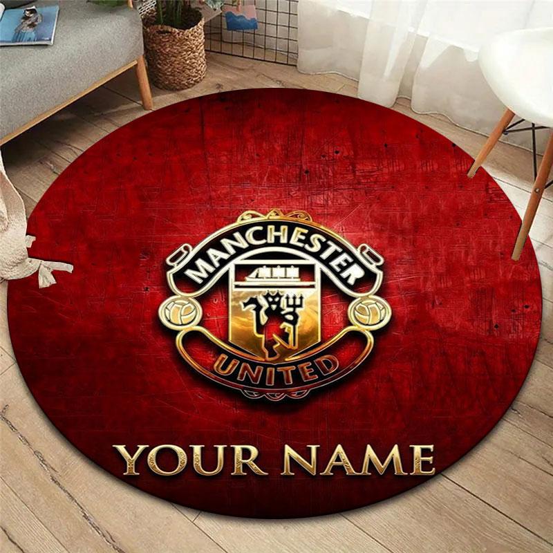 Manchester United F Custom Name Round Area Rug,Carpet Rug for Living Room Bedroom Sofa Playroom Decor,Non-slip Floor Mat