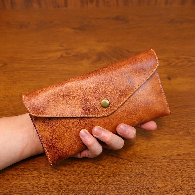 New Top Layer Cowhide Phone Bag for Women, Simple Vegetable Tanned Leather Wallet, Cowhide Wallet, Envelope Bag for Men