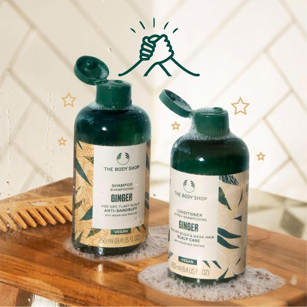The Body Shop Vegane Ingwer Spülung 250 ml für trockene Kopfhaut und schwaches Haar mit Seidenprotein