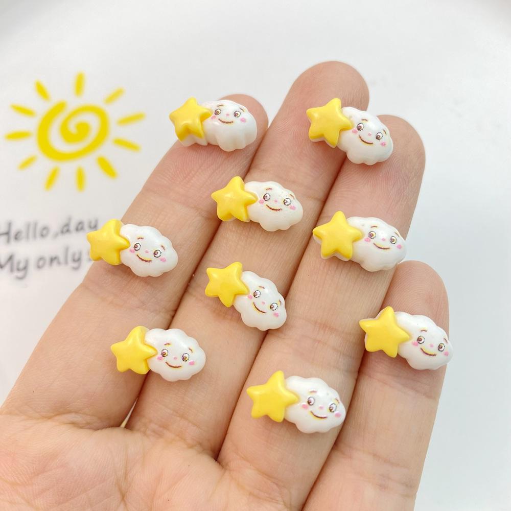 30Pcs New Cute Resin Mini Rainbow, Moon, Stars and Clouds Flat Back Manicure Parts Embellishments For Hair Bows