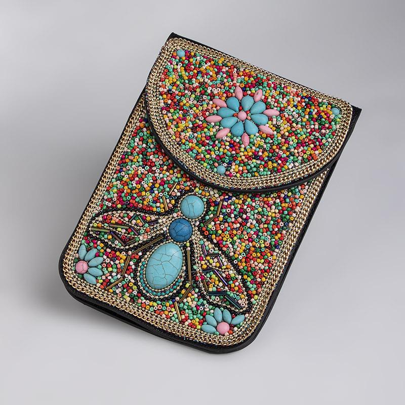 Exquisite Bohemian Style Crossbody Bag with Rice Beads, Shells, and Flowers