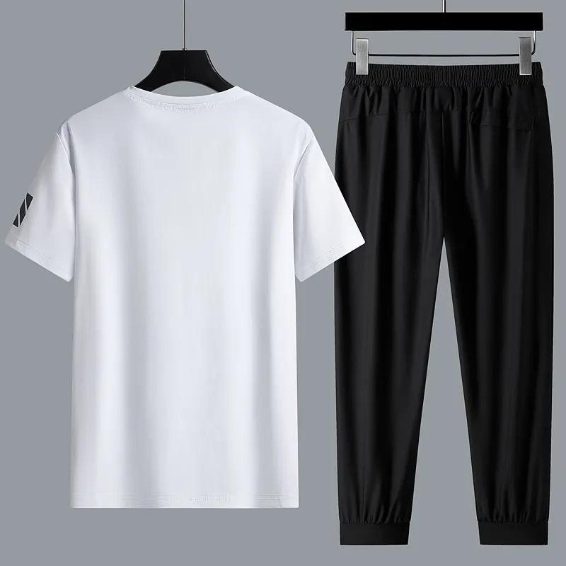 Summer Time Ice Silk Short Sleeve T-shirt Set Men's Casual Relaxed Breathable Sports Large Size