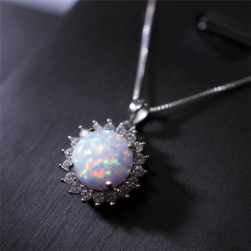 Fashion Sun Flower Pendant Necklace For Women Charm Rose Gold Color Crystal Zircon Imitation Opal Necklace Jewelry Drop Shipping